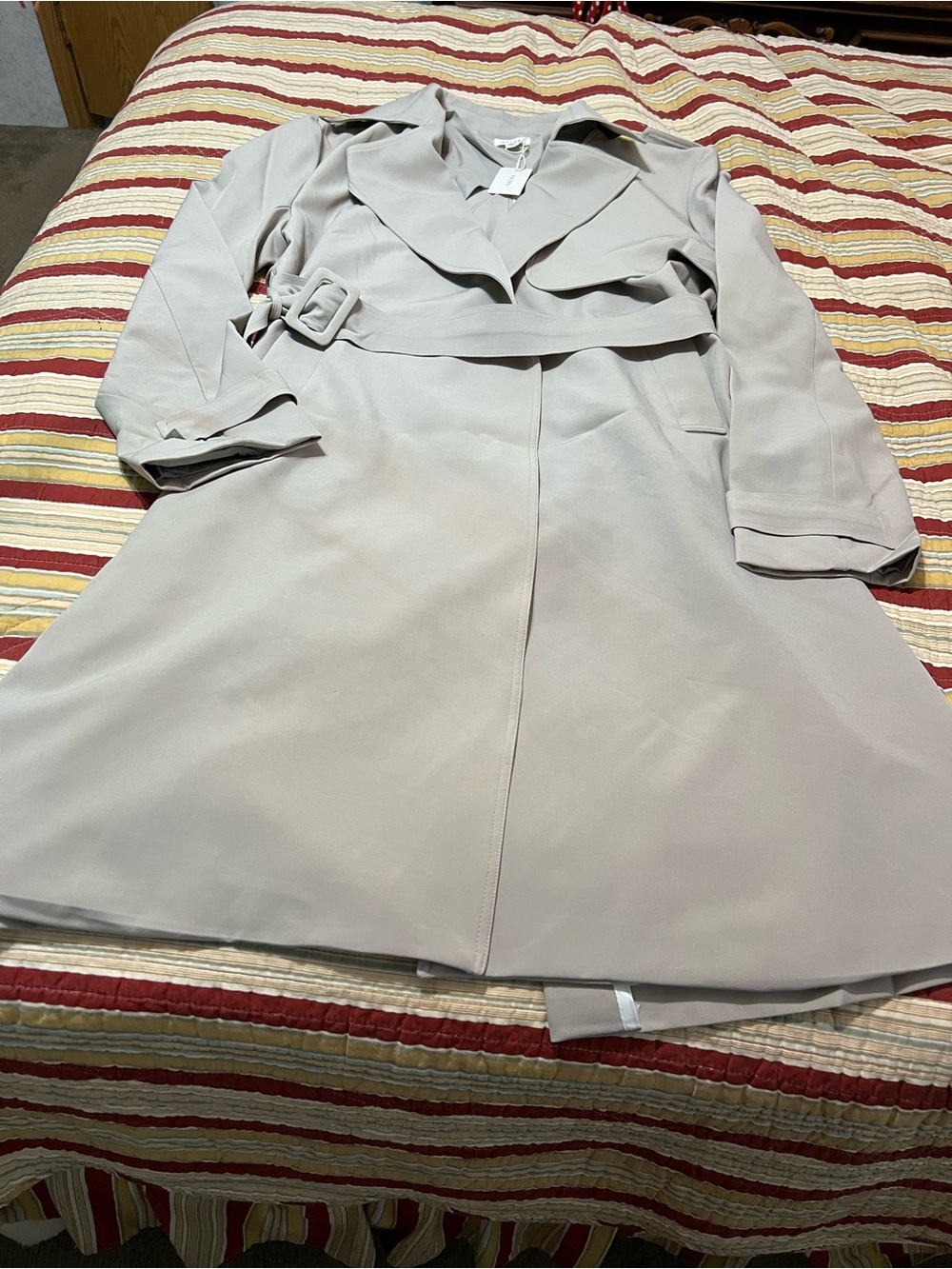 Light Gray Women's Trench Coat with Belted Waist